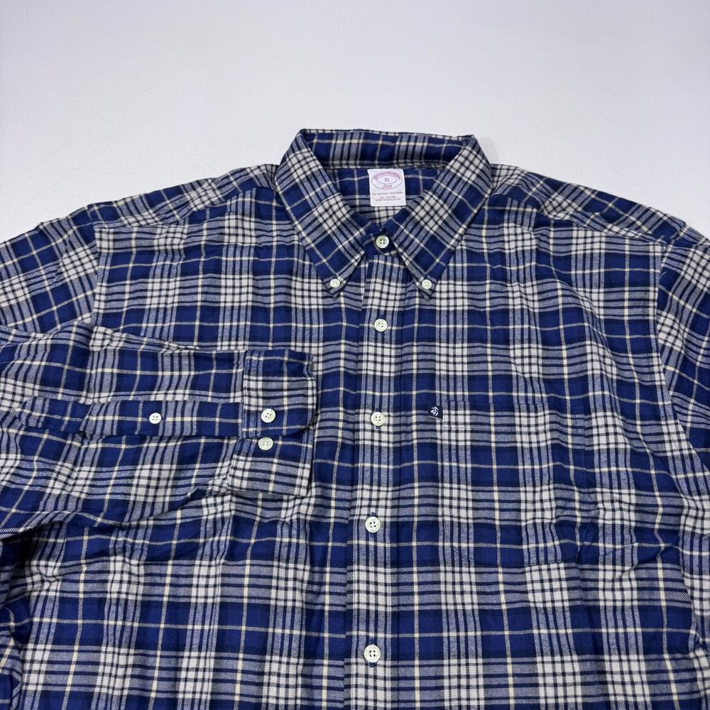 Brooks Brothers 346 Flannel Shirt Mens XL Blue Plaid Cotton Button Down NWT